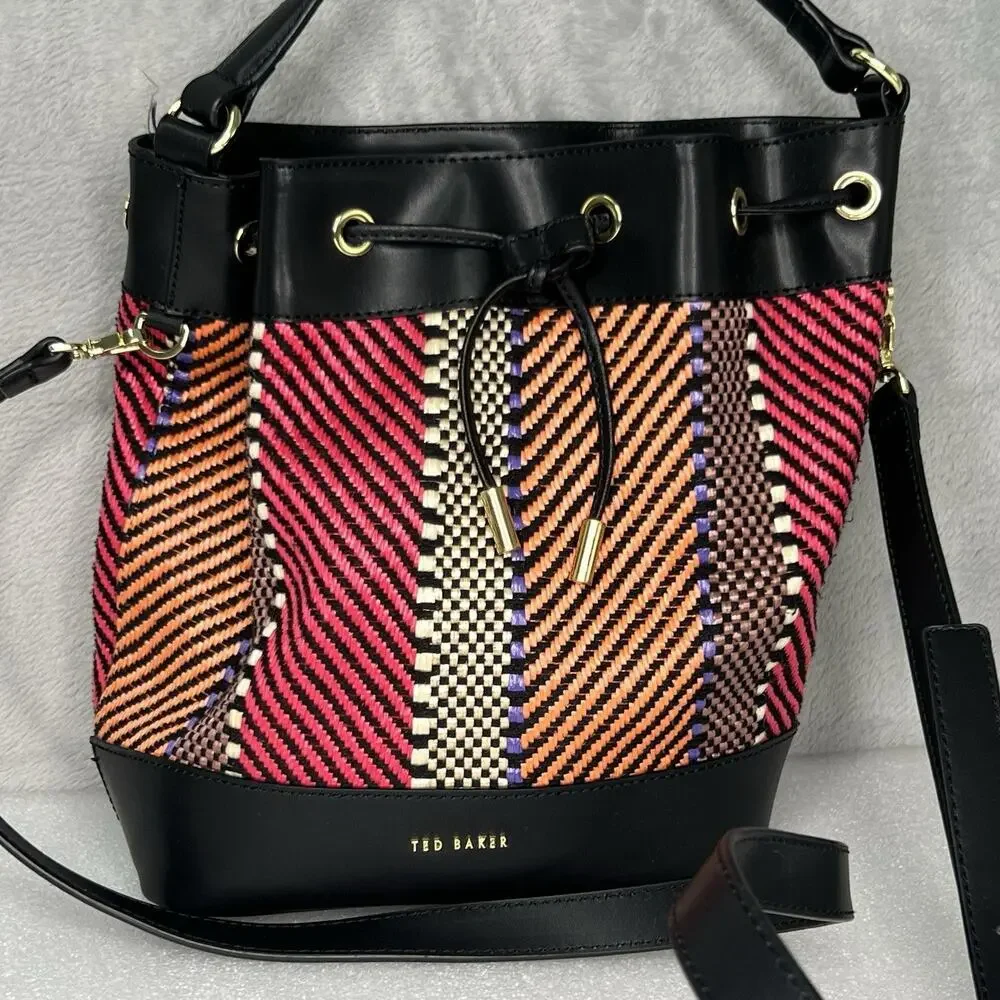 Ted Baker Taliiaa Multicolor Woven Boho Bucket Shoulder‎ Bag Leather Trim